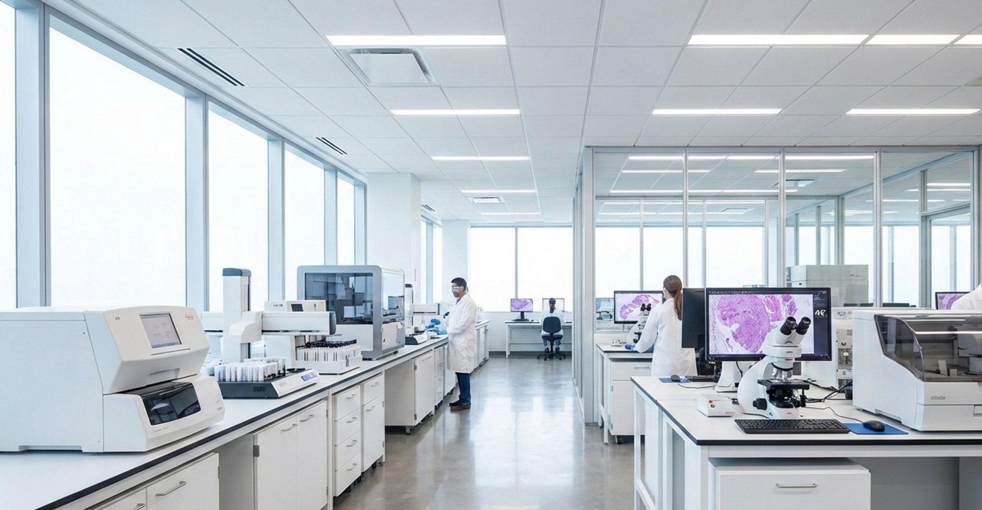 Laboratory technician working with automated instruments in a partner lab