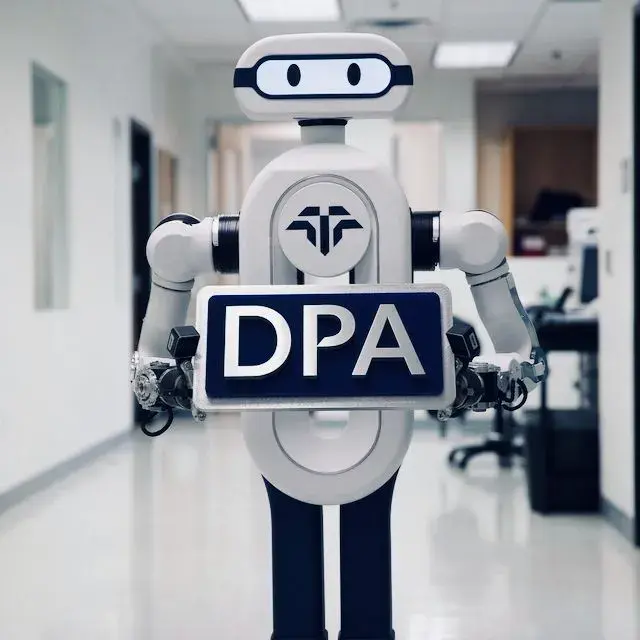 The Tactus AI robot holding a DPA sign